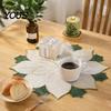 Seasonal Tableware for Kitchen Christmas Floral Leaf Placemat Dining Table, Decorative Polyester Fabric Table Xmas Decor Family Dinners Mats