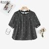 ZANZEA Women Summer Grid Print Casual Round Neck Short Sleeve Blouse