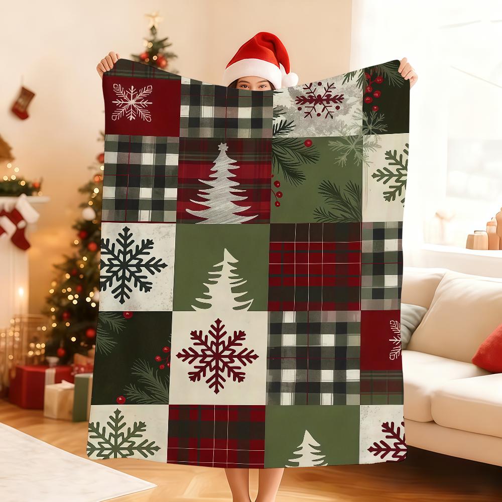 Red Buffalo Plaid and Snow flake Blanket For Soft Throw Blanket for Picnic Bed Sofa Home Bedroom Cozy Warm Comfortable