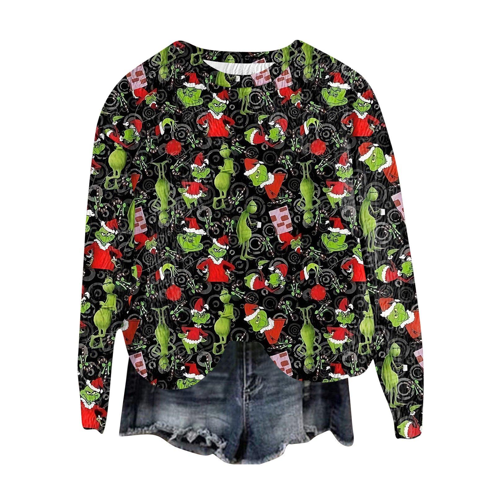 

Женский модный пуловер с круглым вырезом, футболка с длинным рукавом, рождественская толстовка с принтом S