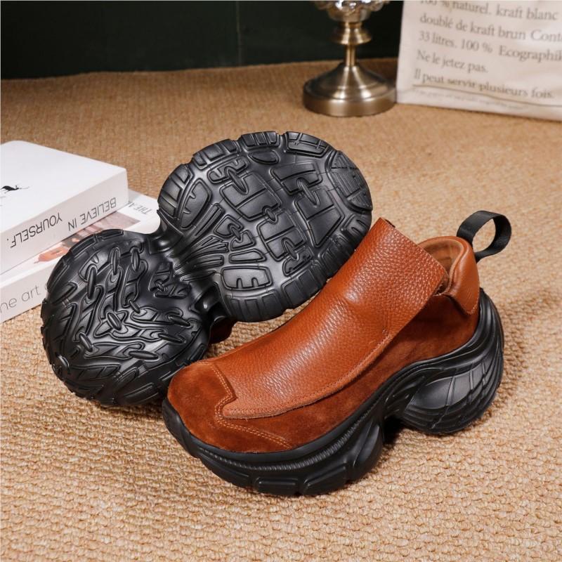 Johnature Women's Slip-on Shoes Versatile Genuine Leather Thick Soled Lightweight Retro Chunky Sneakers