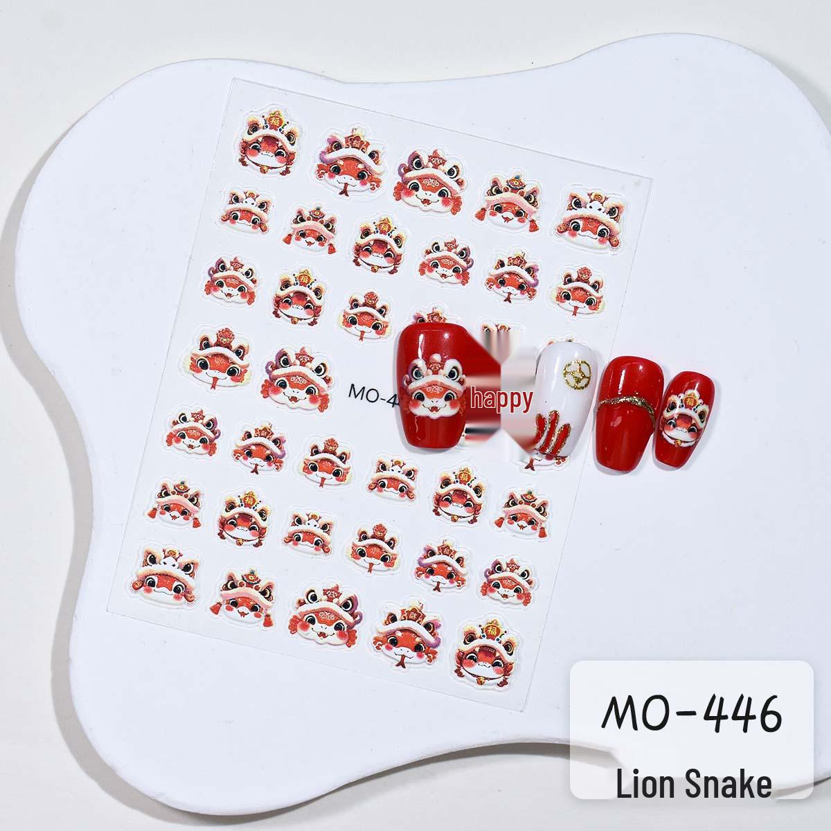 Chinese New Year 3D Waking Lion Nail Art Stickers - Cute Spring Festival Embossed Nail Decorations