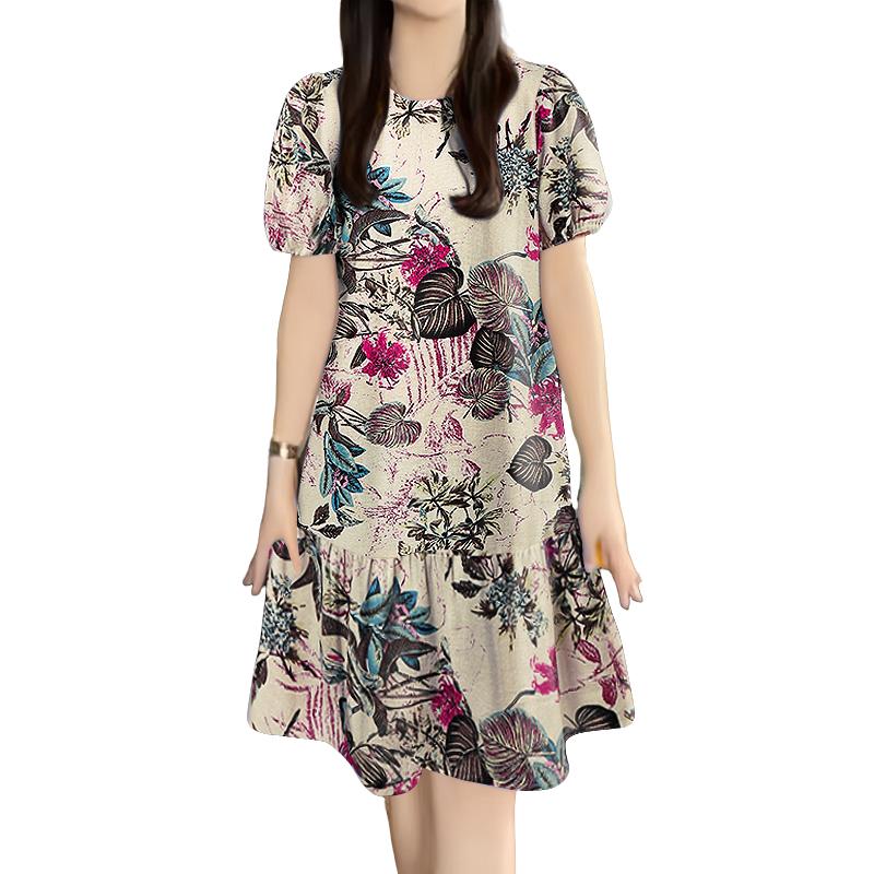 ZANZEA Women Casual Round Neck Summer Short Sleeve Print Cotton Dress