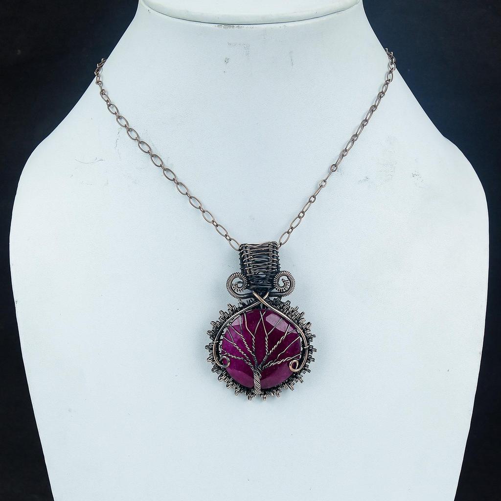 Ruby Pendant Gemstone Jewelry, 999 Copper Wire Wrapped Handmade Pendant, Latest Design Jewelry