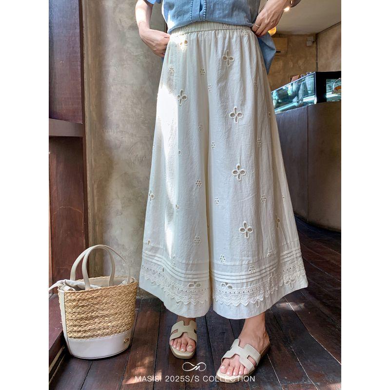 

Maxi Plus Size Women s Clothing Cut Out Embroidered Cropped Wide-Leg Pants Summer Thin Plus Size Ladies Loose Slimming and Straight Pants Beige (Second Batch) XL