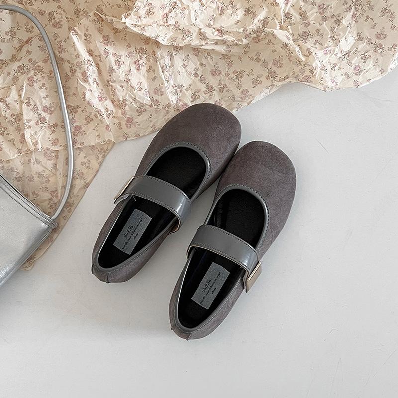 

Замшевая мягкая подошва розовые туфли-лодочки с открытым вырезом весна 2025 новые ретро нежный сказочный стиль Мэри Джейн универсальные 40 серый