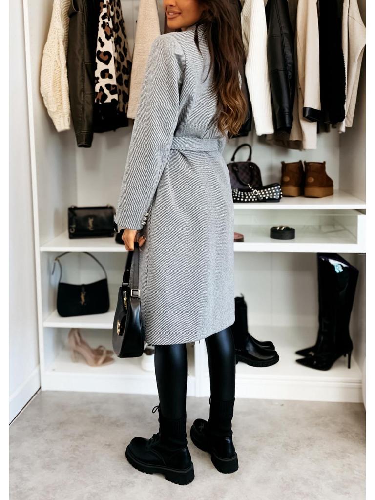 Women's 2024 Winter Fashion Double-Breasted Tie Wool Coat