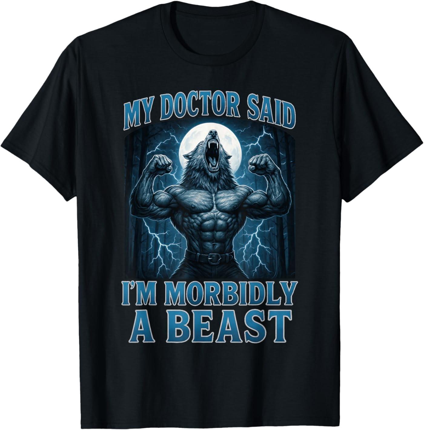 Funny Graphic Tee for Men Women Teens Alpha Wolf Beast Meme T-Shirt L