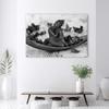 Canvas print, Buddha and flower petals - black and white