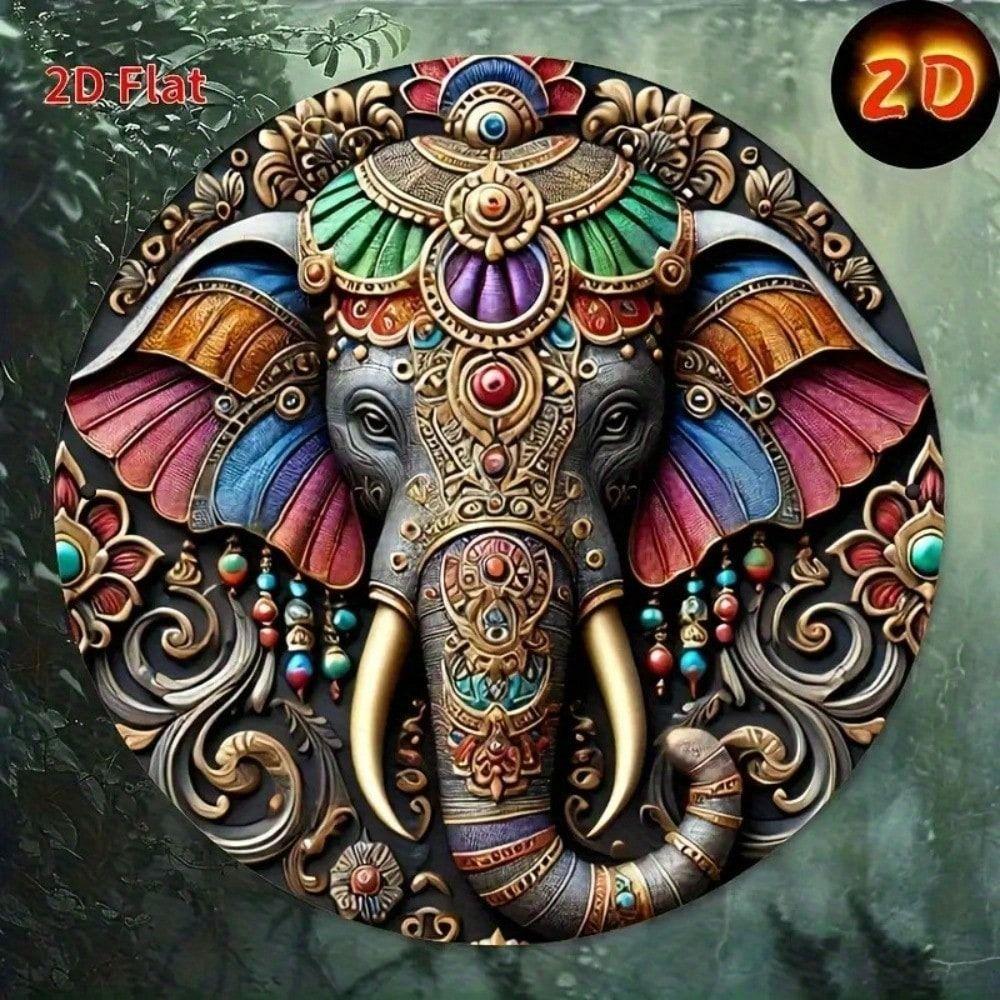 Metal Poster Elephant Indian Ornament Wall Art Home Decor