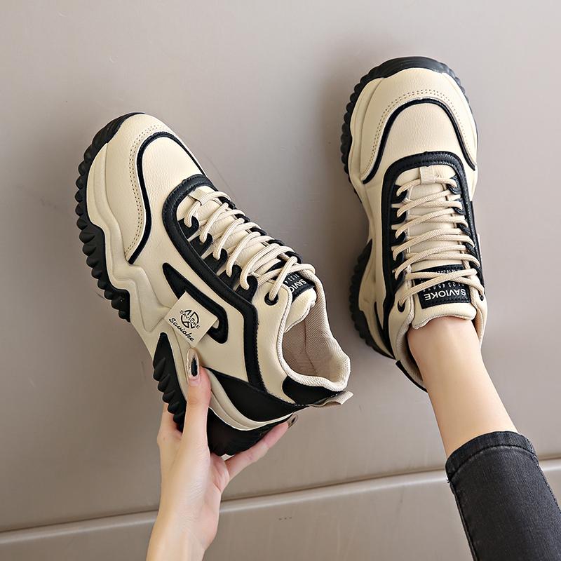 CRLAYDK Baskets compensées à plateforme pour femmes, montantes, à lacets, augmentent la mode, cuir PU, marche, tennis pour filles