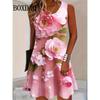 Robes Casual Imprimé Fleurs pour Femmes Été Rétro Pour le Sport Extérieur Vacances Hawaïennes Robe Sans Manches Ample Grande Taille Vêtements pour Dames