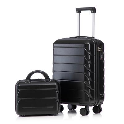 14"/19" 2-piece ABS Spinner Luggage Set with Combination Lock & 14" Cosmetic Bag (black)