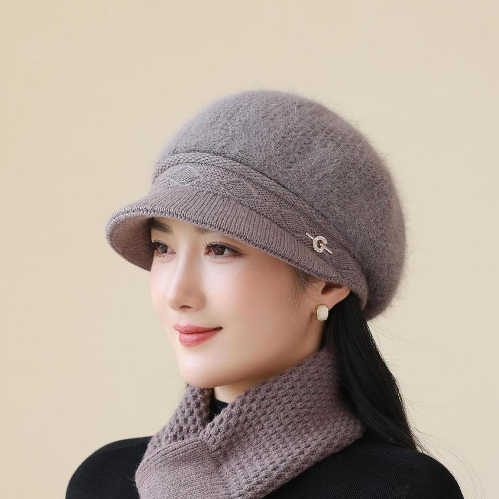 Fashionable Fur Ball Hat Windproof Duck Tongue Wool Hat for Middle aged and Elderly Women Winter Outdoor Warm Knitted Hat Fashionable
