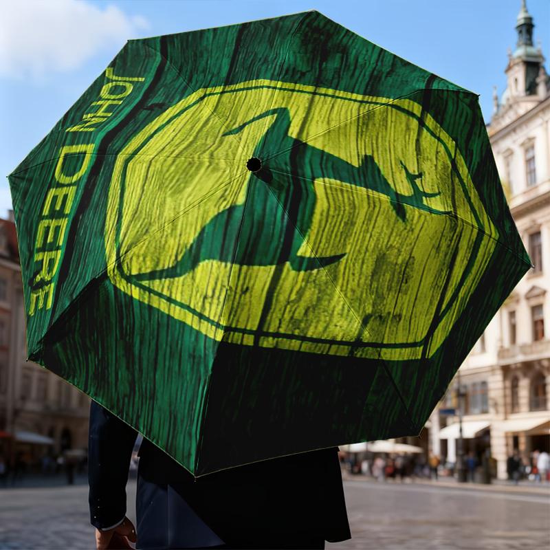 John Deere Design Regenschirm Faltschirm, Automatikschirm 8-Speichen für Reisen, Camping Nutzung Geschenk für Halloween Weihnachten