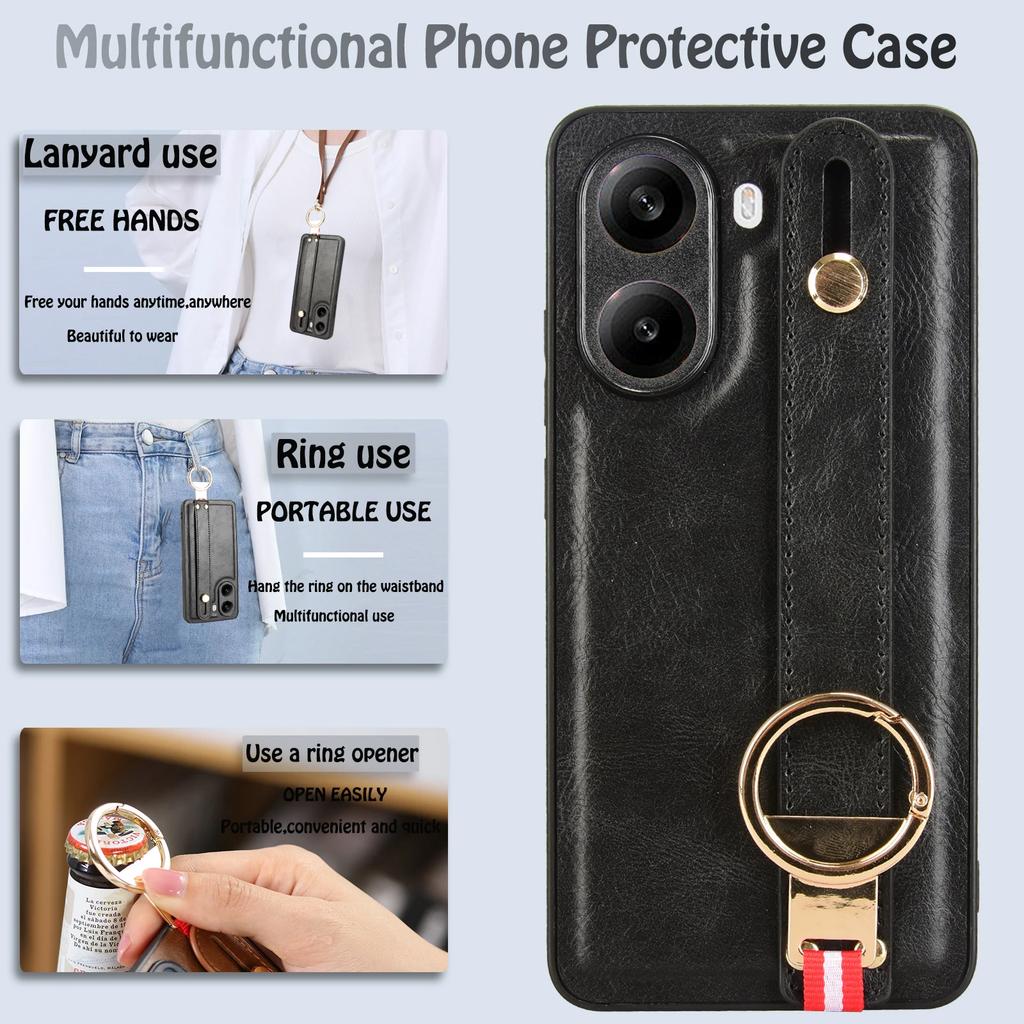 For POCO X7 Pro X 7 Wristband Leather Finger Ring Phone Case For Xiaomi POCO X7Pro Crossbody Lanyard Shockproof Back Cover