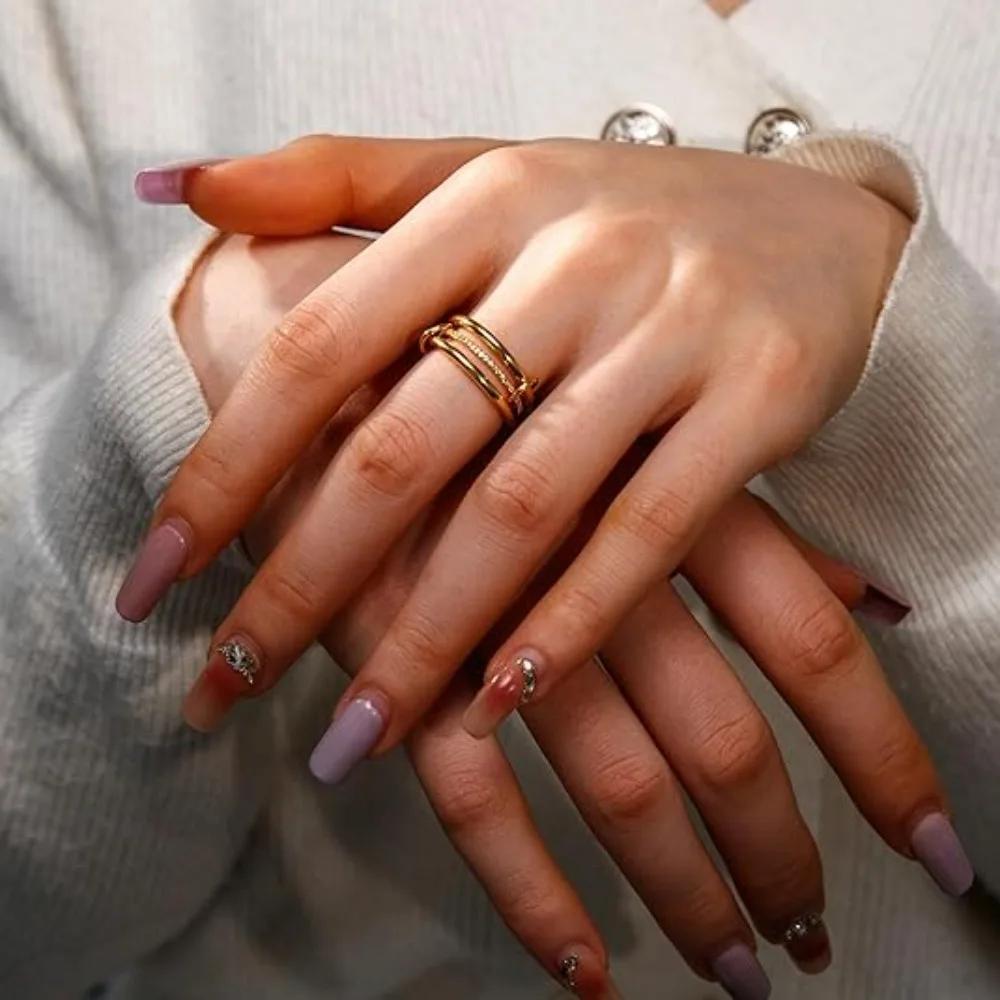 Stainless Steel Fashion Multi Layer Middle with Drill Stainless Steel Ladies Open Rings Waterproof Jewelry Gifts