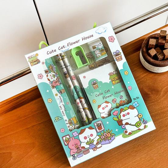 6Pcs Cute Stationery Set Portable Gift Box Kawaii Eraser Pencil Sharpener