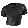 Faux Leather 4-color T-shirt Sexy Backless Short Tops