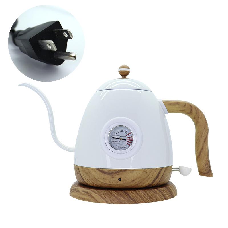 

Электрический чайник в стиле ретро 110 В, емкостью 800 мл, кувшин с гибким горлышком, кофейник для ручного заваривания, под дерево, с узким горлышком, для дома, заварной чайник из нержавеющей стали 304 110V voltage&EU белый