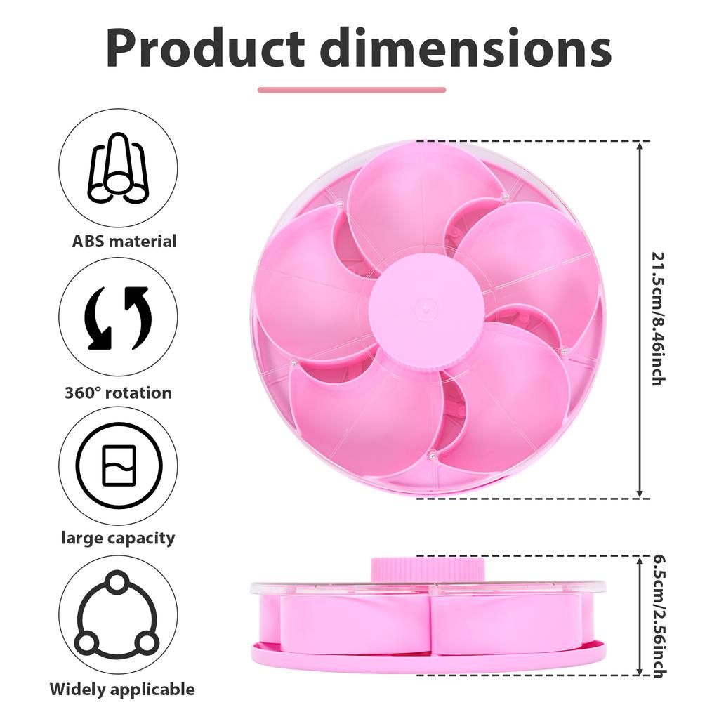 5-Compartment Food Storage Tray 360° Divided Spin and Snack Serving Tray with Lid Portable Veggie Fruit Snack Box Nut Organizer