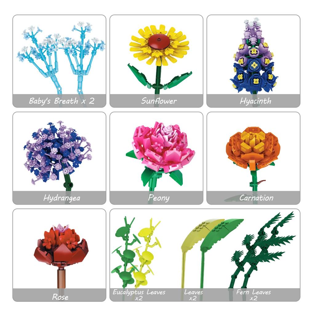 Flowers Bouquet Building Blocks Set With Vase Sunflower Rose Model Bricks Creative Home Decoration Kids DIY Toys Holiday Gifts