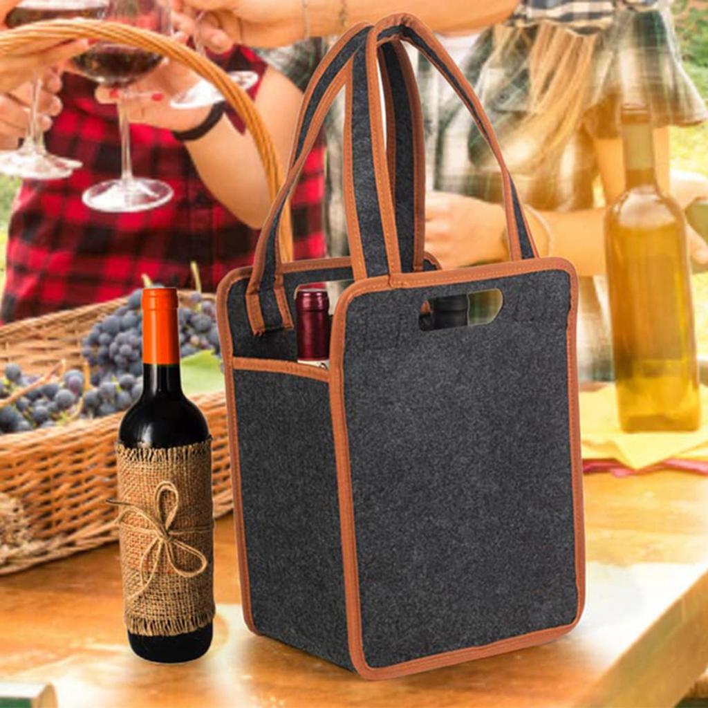 6 Bottles Wine Tote Bag Reusable Travel Felt Insulated Tote Bags Wine Bottle Carrier for Barbecue Camping Travel Picnic