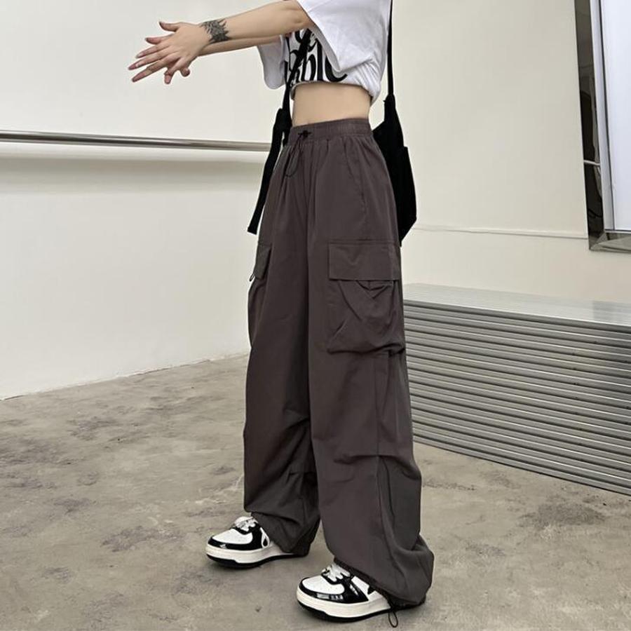 Streetwear Workwear Pants Women Summer Loose Wide Leg Cargo Pants with Large Pockets