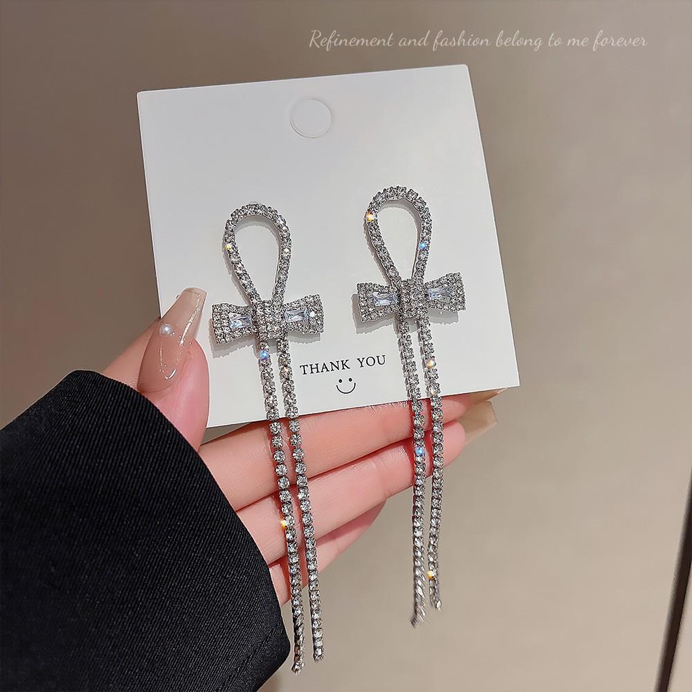 Trendy Long Tassel Bow Earrings: Celebrity-Inspired, Exaggerated Style for Women