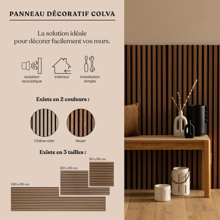 Panneau décoratif tasseaux bois Colva - 60 x 60 x 2,1 cm - Effet Noyer