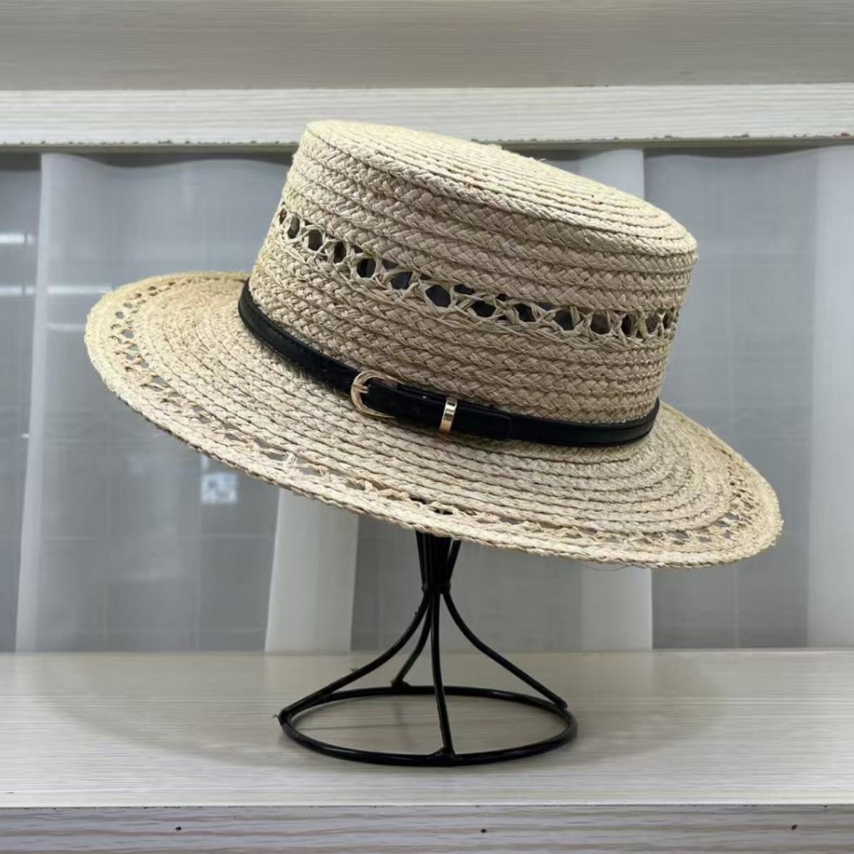 

2026 new daily single raffia hand-woven flat-top straw hat children s summer beach breathable sun protection top hat M（55-58cm）
