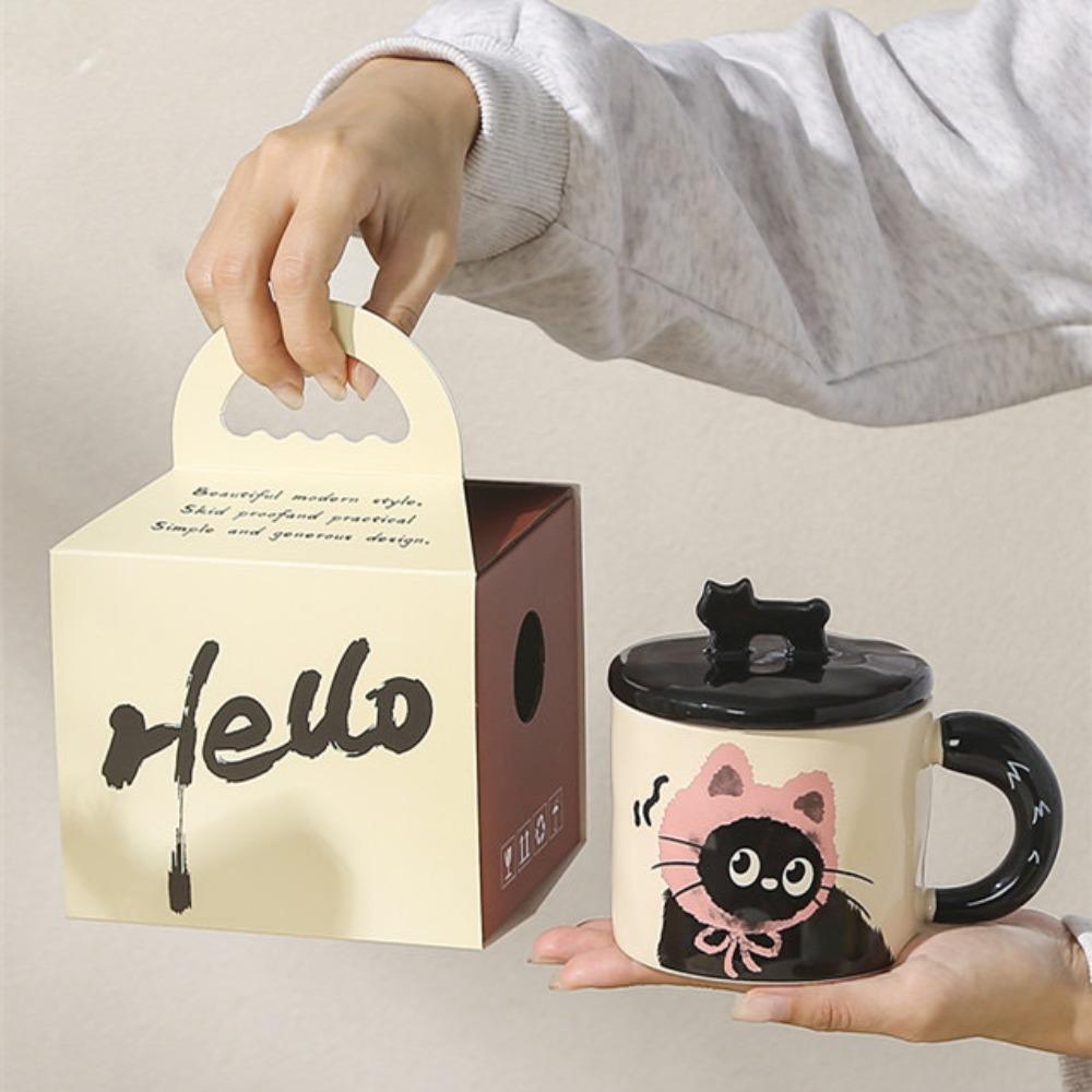 Cute cat cup office mug with lid water cup ceramic couple gift box birthday gift