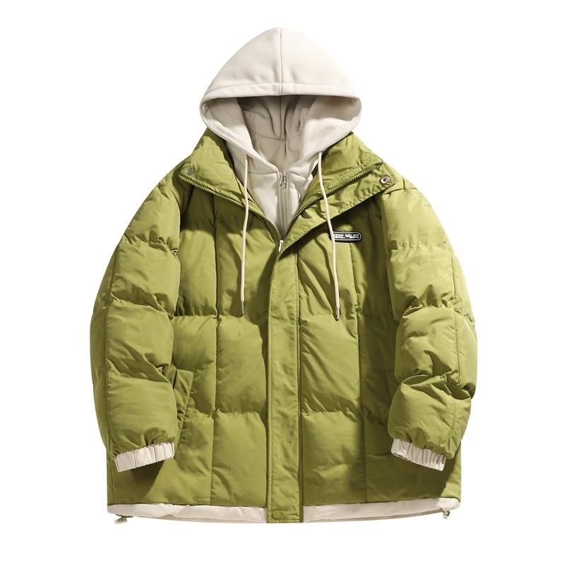 Versión coreana retro americana japonesa Chaqueta acolchada con capucha de dos piezas falsas Estilo Hong Kong Suelta Cálida Chaqueta acolchada Ropa para hombre