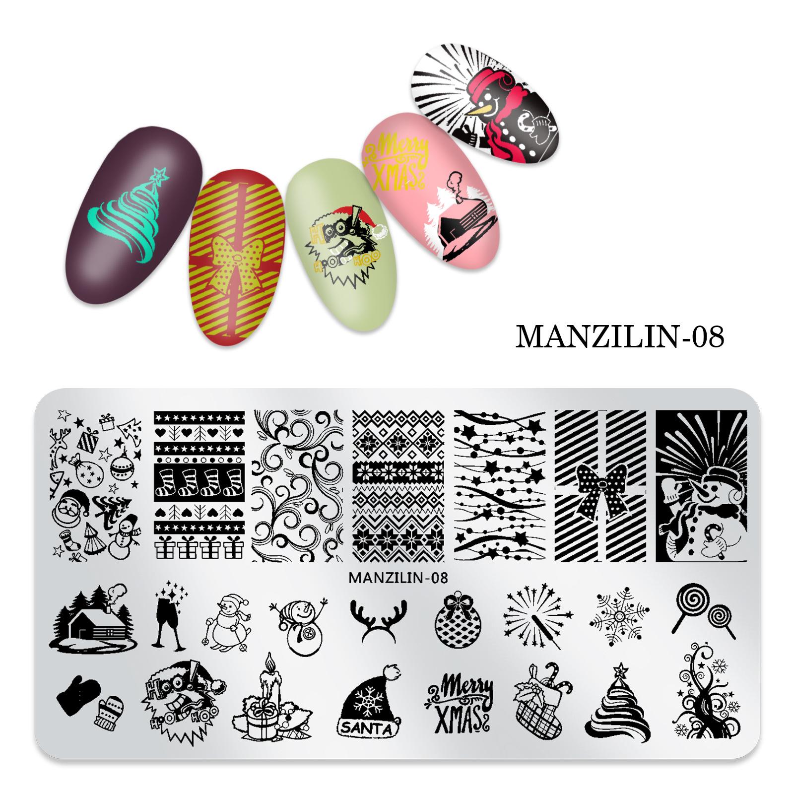 

Прямоугольная пластина для ногтей «Рождественская снежинка», шаблон для печати, серия инструментов для печати на ногтях Christmas template mazilin08