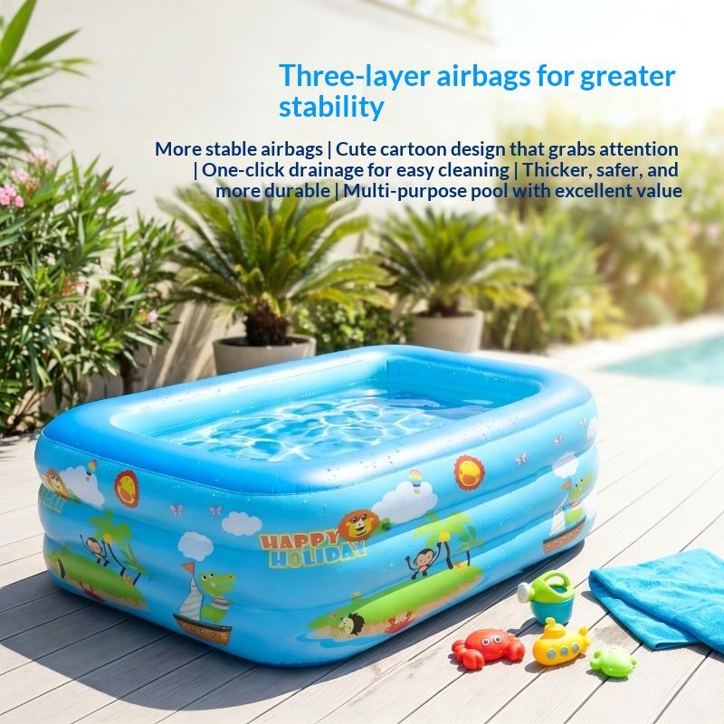 Inflatable Swimming Pool 3 Layer Thickened Cute Cartoon Prints For Backyard Kids Summer Water Play