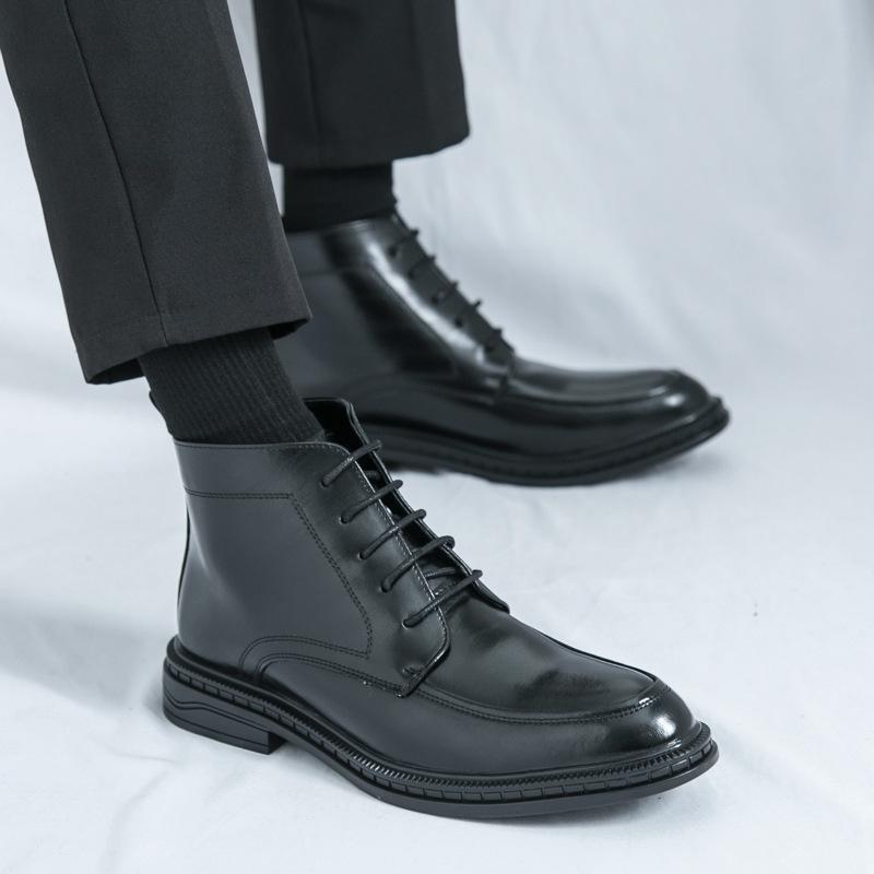 Men's British Style Pointed Toe Leather High-top and Mid-top Martin Boots - Formal, Large Size Available