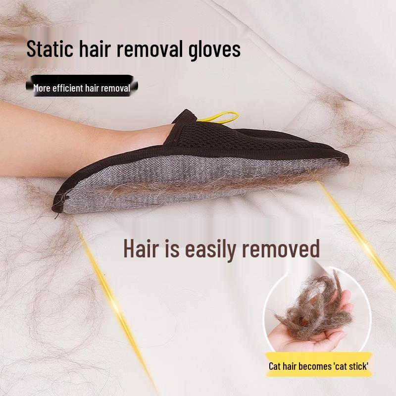 Pet Static Hair Removal Gloves with Two-Way Bristle Brush