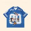 2026 Summer Super Cute Mickey Fashion Personalized Blue Printed T-shirt for Adults and Children Loose V-neck Sports Shirt