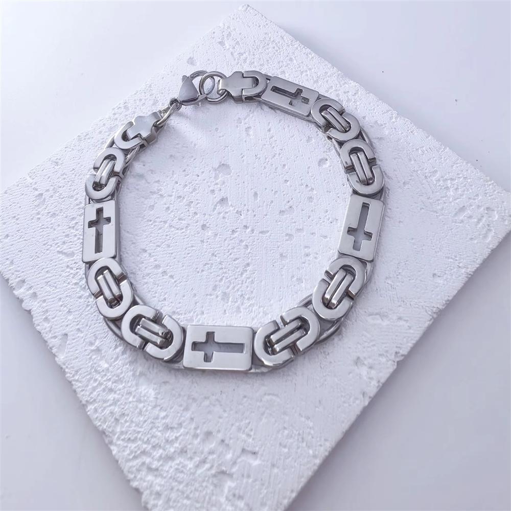 Men Cross Shape 6mm 8mm 11mm Imperial Chain Bracelet High Polished Stainless Steel Chunky Street Wrist Jewelry