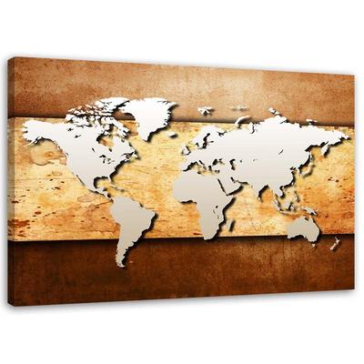 Impression sur toile, Carte du monde sur planches de bois