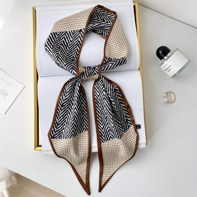Silk scarf high-end neck new cashew flower silk scarf women's hair tie bag thin and narrow strip decorative scarf headband