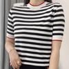 IHUASU Colour Blocking Striped Cotton Short-sleeved T-shirt Women's Summer Half-sleeve Knitted Bottoming Half-sleeve