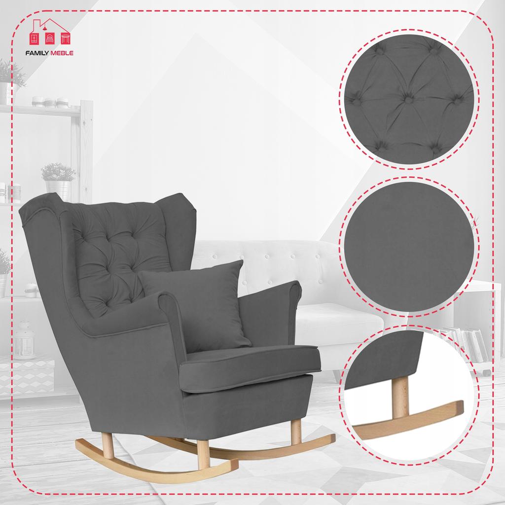 Wing Chair Gaja Rocking Scandinavian Family Meble Gray Velvet Comfortable Anthracite