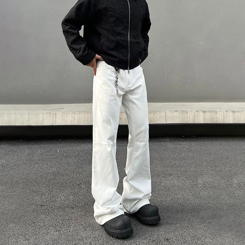 Blaexit Paris Bootcut Knife-Cut Pants Men's White Jeans Straight-Leg Slightly Flared Cleanfit Pants