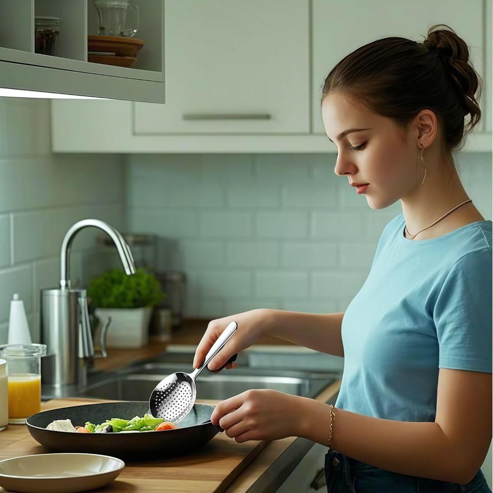 Stainless Steel Long Handled Spoon Set Soup Spoon Rice Spoon with Drain Hole Heat Insulated HandleSkimmer Kitchen Daily Utensils