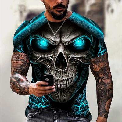 3D Tištěné Pánské Letní Tričko Vintage Potisk Lebky Top Ďábel Krátký Rukáv Módní O Krk Street Pánská Trička