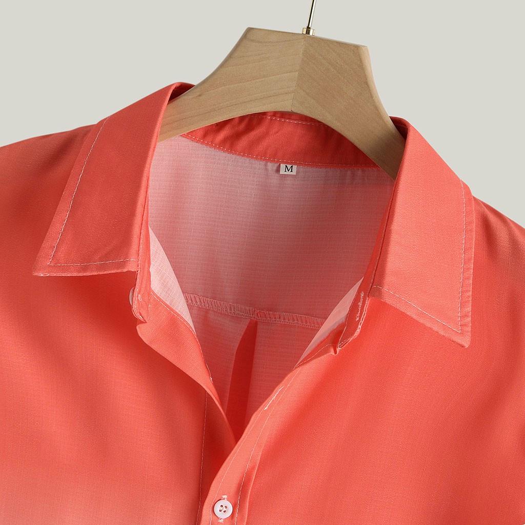 Men's Loose Blouse Breathable Short Sleeve Turn-Down Collar Gradient Shirt