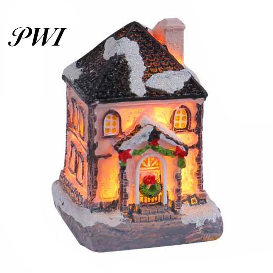 Resin Christmas House Decoration Glowing Ornament Romantic Warm Lighting Craft Small Desktop Statue LED Snow Covered Figurine Party Festival A