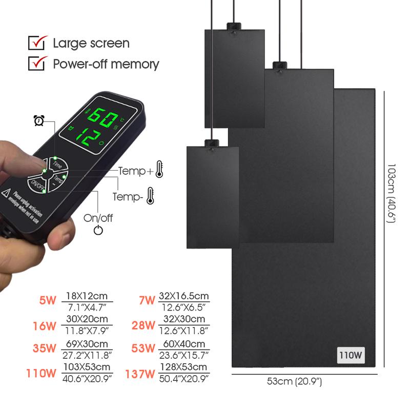 110-5w Indoor Reptile Pet Plant PVC Temperature Heating Pad LCD Display Thermostat Controller Custom Timing Mode IPX7 Waterproof