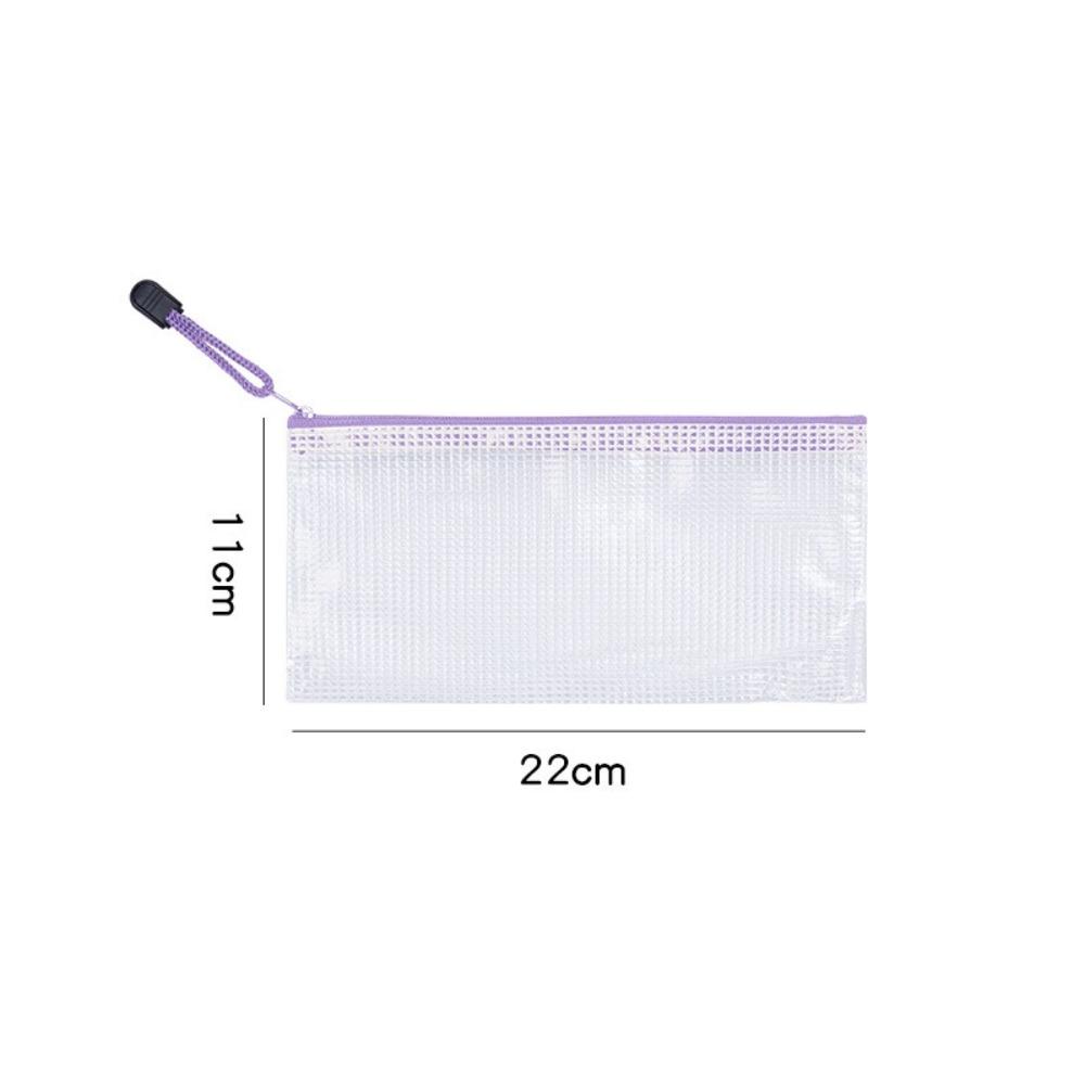 Waterproof Pen Bag PVC File Bag Multipurpose Mesh Zipper Pouch Students фиолетовый